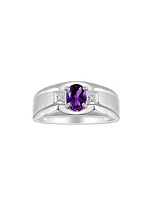 RYLOS Men's 7X5MM Gemstone & Diamond Ring in Sterling Silver, Sizes 8-13 - Picture 1 of 29