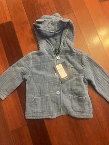NEW BABY GAP BABY BOY GIRL Blue BEAR HOODED KNIT JACKET SWEATER 6-12 Months - Picture 1 of 3