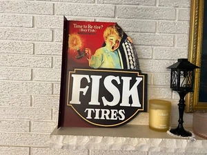 FISK TIRE BOY MOTOR OIL LASER CUT OUT FLANGED STEEL SIGN NEW REPRODUCTION AUTO - Picture 1 of 9