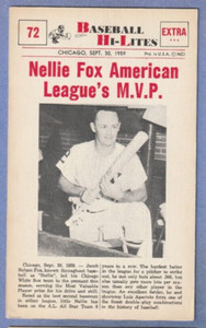 1960 NU-CARDS HI-LITES  NELLIE FOX A.L. MVP   #71  VGEX creased lower left tip