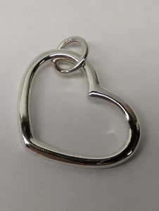 Sterling Silver 925 Heart Pendant. Hanging Open Heart. 1 Inch Long. 3.6 Grams. - Picture 1 of 11