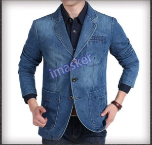 Primavera/Otoño Denim Traje Blazer Hombres Informal Ajustado Juvenil Jean Traje Chaqueta Prendas exteriores Prendas para el torso - Imagen 1 de 36