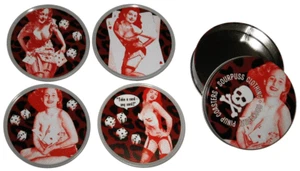 83001 Red Rockabilly Retro Pin-Up Girls 3.5" Coasters Set Sourpuss Dice Cards - Picture 1 of 1