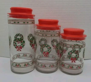 Victorian Christmas 3 Piece Storage Jar Set Wreathes Holly - Picture 1 of 11