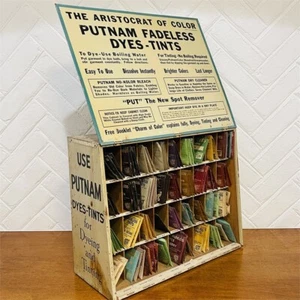 Antique Putnam Dyes Tints Display Cabinet with Dye Packets - Picture 1 of 15
