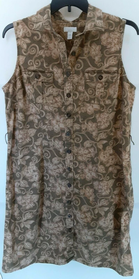 Vestido Charter Club para mujer talla grande con botones talla 16W marrón floral sin mangas Foto 1 de 4