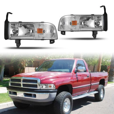 Par de faros cromados para Dodge Ram 1500 1995-2002 2500 3500 1994-2001 Foto 1 de 4