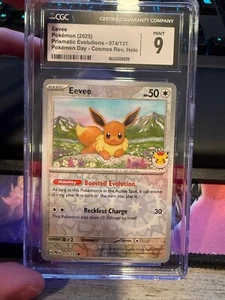 Eevee Pokemon Day 2025 Reverse Cosmos 074/131 Prismatic Evolutions CGC 9 Mint - Picture 1 of 2