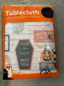 Halloween Vinyl Tablecloth (52 x 90 Oblong) Orange/Black/ Candy Corn Party NEW! - Picture 1 of 2