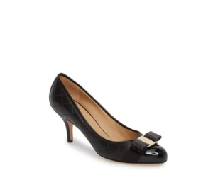 Salvatore Ferragamo Carla Quilted Leather Cap Toe Pumps Black Size 4.5 B 240079 - Picture 1 of 2