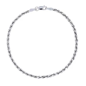 10k White Gold 2.5mm Diamond Cut Rope Chain Italian Bracelet Womens Mens 7.5" - Picture 1 of 8
