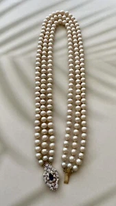 Perlenkette Perlen Kette Collier Blau Weisse Steine ( Saphir ? Edelsteine ?) - Bild 1 von 11