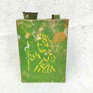 1940s Vintage Old Oil Tin Can 1 Gallon Tribal Adivasi Graphics Green TB1207 - Picture 1 of 6