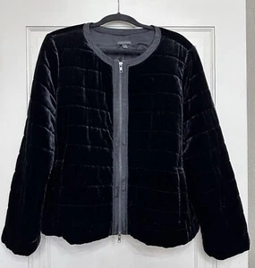 EILEEN FISHER Black Quilted Bomber Jacket XL Velvet Silk Blend Lining Full Zip - Picture 1 of 6