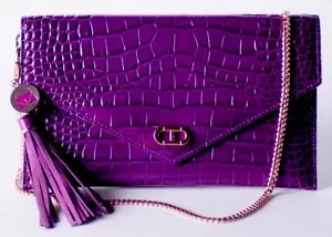 Nuevo bolso de mano Kerry Washington Dee Ocleppo púrpura cocodrilo en relieve nuevo con etiquetas - Imagen 1 de 12