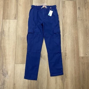 NWT 🌟BODEN🌟 BOYS ELASTIC DRAWSTRING WAIST COTTON CHINO CARGO PANTS NAVY SZ 12 - Picture 1 of 8