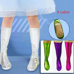 Children Adult Shoe Covers Satin Elastic Shiny Boot Top Perform Cosplay Dance - Picture 1 of 18