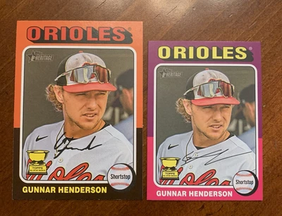 2024 Topps Heritage Mini SP Gunnar Henderson #24 + Heritage Short Print Orioles - Image 1 of 2