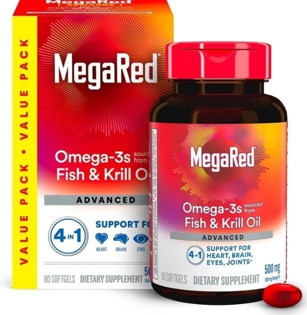 MegaRed Aceite de Pescado Absorción Avanzada Omega 3 500mg 80 Cápsulas Blandas Nuevo Envío Gratuito Foto 1 de 1
