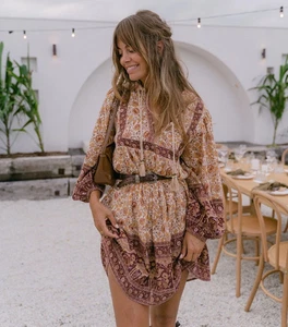 Spell and the Gypsy Collective Sundown Camel Floral Print L/S Mini Dress XL - Picture 1 of 6