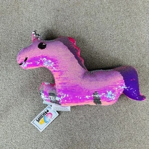 2 Scoops Magical Unicorn Reversible Sequin Plush Pillow Pink Blue 17" L Ages 5+ - Picture 1 of 10