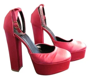 Charlotte Russe 8 rosa Satin 5 Zoll Plateau Heels Strass Knöchelriemen - Bild 1 von 3
