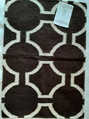 Surya Fallon 100% Wool Flat Weave Rug 2 x 3' Brown & Cream Design New India - Image 1 of 4