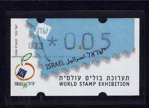 ISRAEL ERROR 98 WORLD STAMP EXHIBITION ATM KLUSSENDORF WRONG MACHINE 023 LABEL - Picture 1 of 1