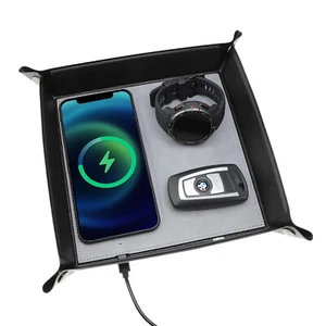 USB Wireless Phone Charging Pocket Tray Organizer Foldable Desktop Storage Black - Picture 1 of 8