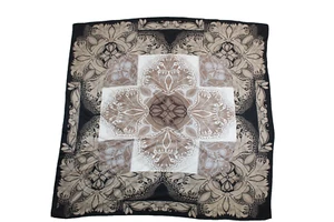 ECHO Decorative Geometric Floral 100% Silk Square Scarf 34" Black Brown - Picture 1 of 6