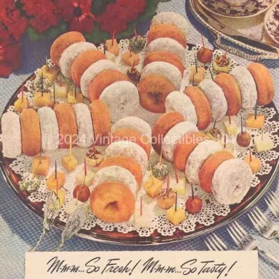 1949 Jane Parker Powdered Plain Donuts kitchen food photo art decor vintage ad - Image 1 of 4