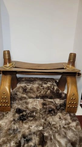 Vintage Egyptian Camel Saddle Leather NO Cushion Foot Stool Ottoman Wood Cover