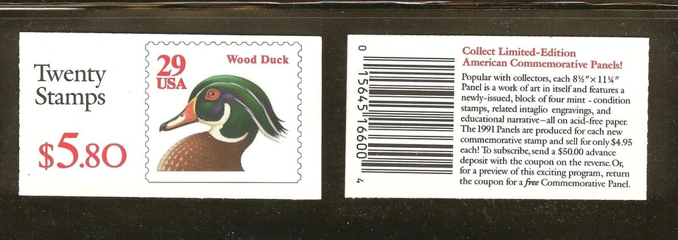 US Scott #2485a BK175 Wood Duck Red Full Booklet - Image 1 of 1