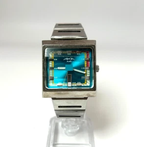 Seiko Aka Alba V733-5A40 blaues Zifferblatt quadratisch Quarz Herrenuhr neue Batterie Japan - Bild 1 von 6