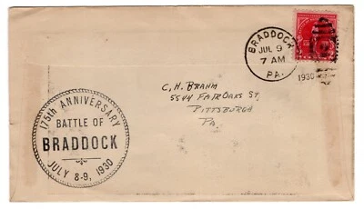 #688 Braddock's Field 1930 FDC - 1st Valley Stamp SEE REVERSE - Image 1 of 2