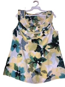 The Limited Women’s Watercolor Ruffle Collar Tank Size M Green Yellow Floral - Picture 1 of 7