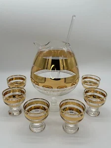 Jarra y 6 vasos vintage estilo Dorothy Thorpe anillo dorado brandy snifter - Imagen 1 de 7