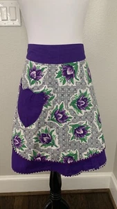 Vintage Reversible Purple Floral Half Apron with Pocket - Bild 1 von 5