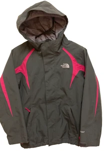 The North Face Girls HyVent Hooded Lined Rain Jacket-Gray/Pink (Medium / 10-12) - Picture 1 of 8