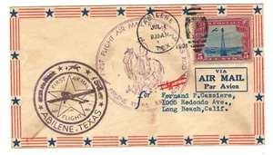 FUNDA PRIMER VUELO ABILENE TEXAS A CAL. 1931 - Imagen 1 de 2