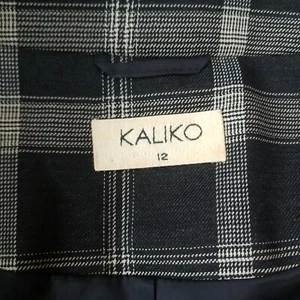 Kaliko Blazer Jacket Virgin wool Check Black White Lined Buttons Smart UK 12 - Picture 1 of 13