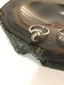 Tahitian Pearl Ring. 10mm. Sterling Silver and CZ Ring. - Picture 1 of 12