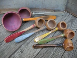 Antique Set of 7 Seed Dips Painted Wood Measure Scoop WOODRUFF SEEDS CO. CT - Picture 1 of 12