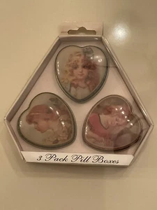 3 Pack Pill boxes Repro Victorian Girls Heart Shaped Tin - Picture 1 of 5