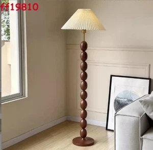 Nordic Wooden Walnut Floor Lamp Living Room Retro Fabric Shade Standing Light - Picture 1 of 10