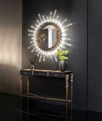 Selenite Gemstone Wall Mirror, Natural Stone Luxury Bathroom Wall Hanging Mirror - Image 1 of 4