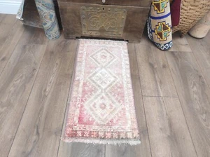 Handgeknüpfter Teppich, Schlafzimmerteppich, Türkischer Teppich, Vintage Teppich, Wollteppich, 1,3 x 2,7 Fuß - Bild 1 von 10