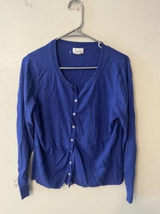 Cárdigan suéter grande liso de algodón azul marino antiguo para mujer - Imagen 1 de 5