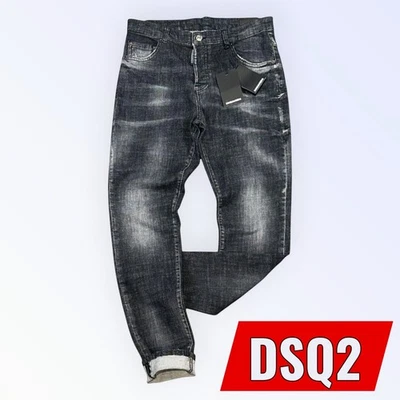 DSQUARED 2 DSQ2 Black Slim Fit Casual Men's Slim Fit Stretchy Washed Denim Diesel Jeans