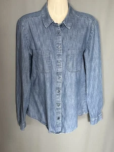Ann Taylor LOFT Softened Blue Denim Chambray Button Up Shirt Size S - Bild 1 von 9